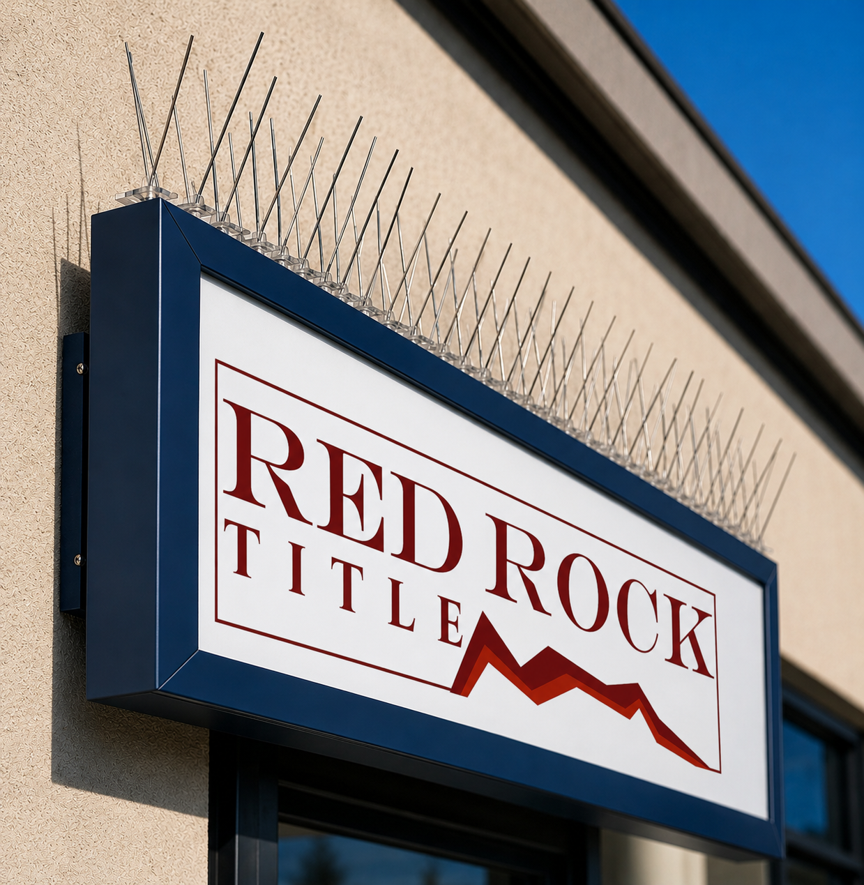 Installed Bird Spikes Installation of Bird Spikes on commercial sign