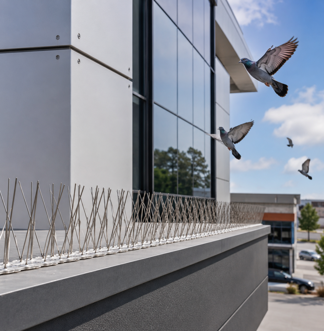 professional bird spike installation Professional Bird Spikes Installed on Ledge